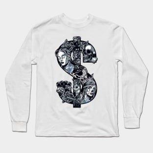 Posada Day of the Dead Outlaw, Dia De Muertas (Dollars &amp;amp; Guns) Long Sleeve T-Shirt